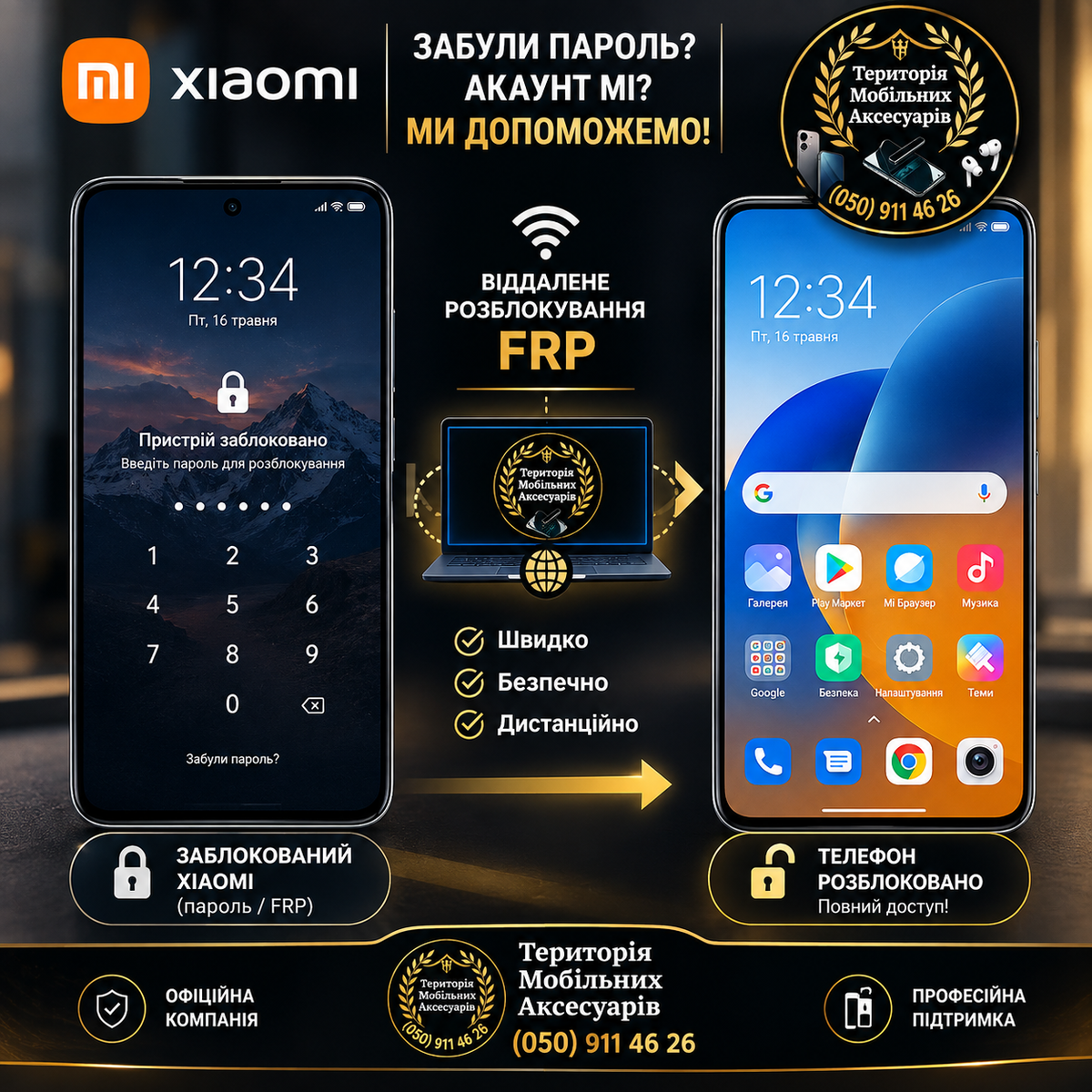 Віддалене розблокування забутого google account для телефонів Xiaomi